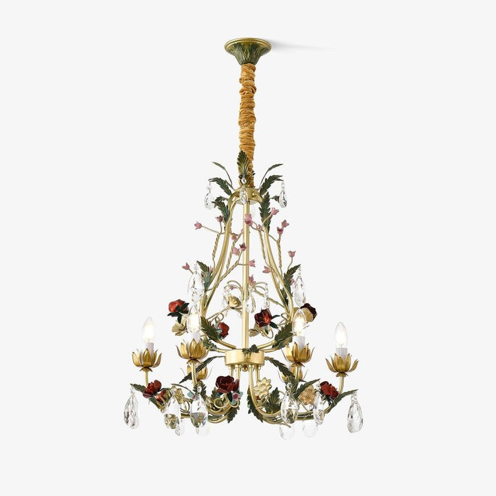 Gold Rose Crystal Chandelier with Candle Bulbs
