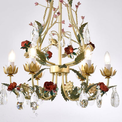 Gold Rose Crystal Chandelier with Candle Bulbs