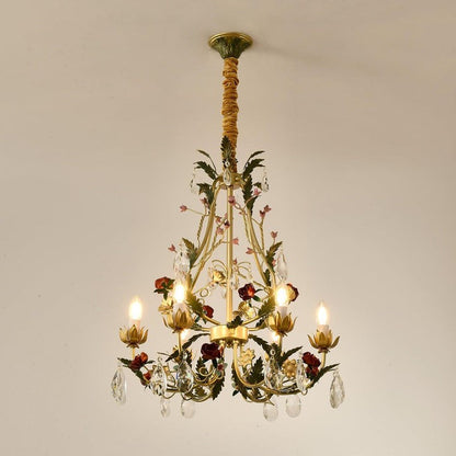 Gold Rose Crystal Chandelier with Candle Bulbs