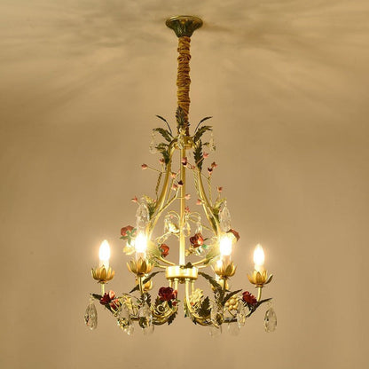 Gold Rose Crystal Chandelier with Candle Bulbs