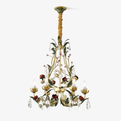 Gold Rose Crystal Chandelier with Candle Bulbs