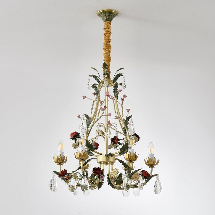 Gold Rose Crystal Chandelier with Candle Bulbs