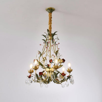 Gold Rose Crystal Chandelier with Candle Bulbs
