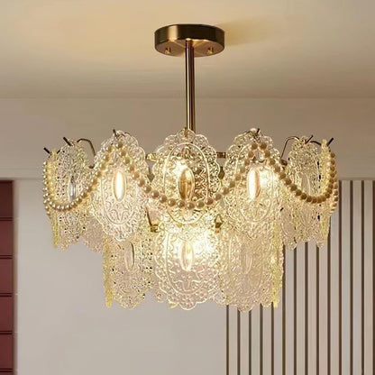 Gold Wave Pearl Chandelier with Diamond Glass Shades