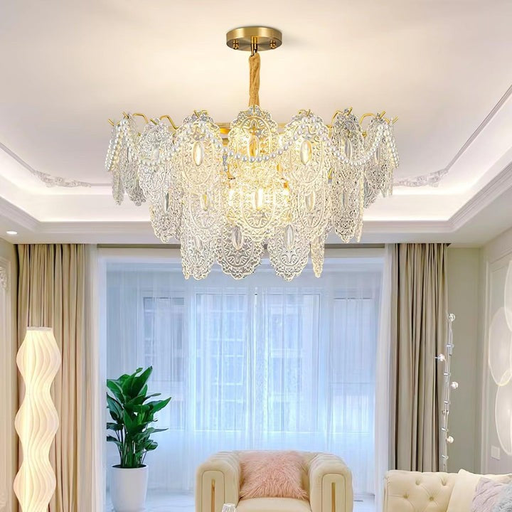 Gold Wave Pearl Chandelier with Diamond Glass Shades