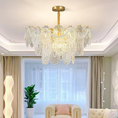 Gold Wave Pearl Chandelier with Diamond Glass Shades