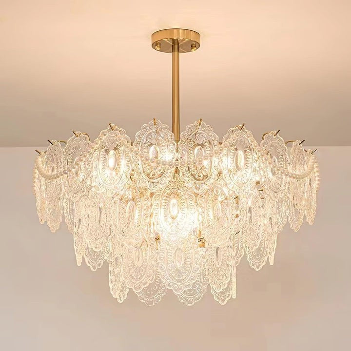Gold Wave Pearl Chandelier with Diamond Glass Shades