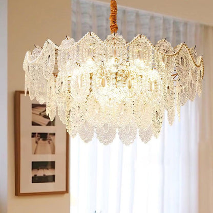 Gold Wave Pearl Chandelier with Diamond Glass Shades