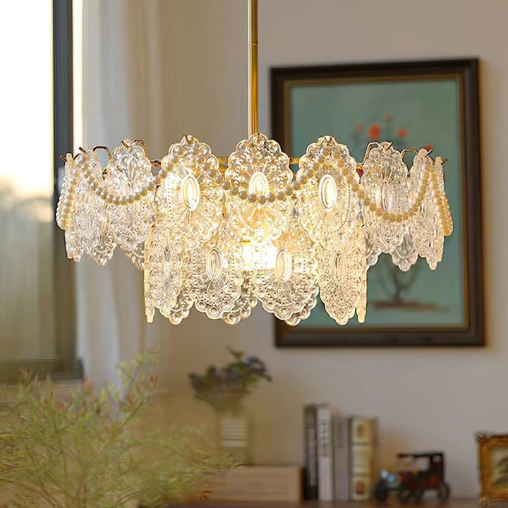 Gold Wave Pearl Chandelier with Diamond Glass Shades