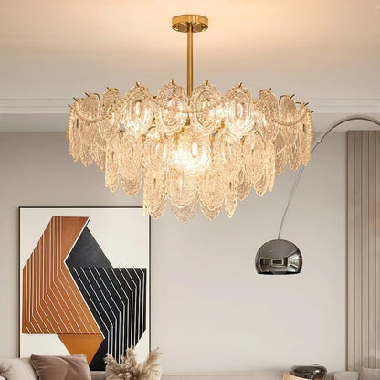 Gold Wave Pearl Chandelier with Diamond Glass Shades