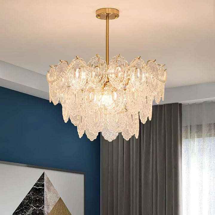 Gold Wave Pearl Chandelier with Diamond Glass Shades