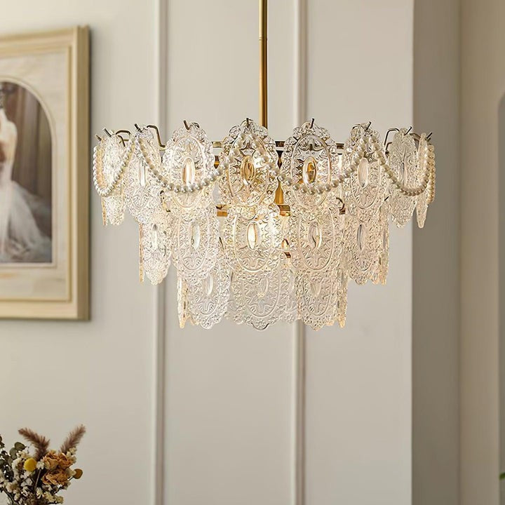 Gold Wave Pearl Chandelier with Diamond Glass Shades
