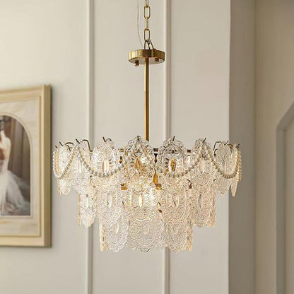 Gold Wave Pearl Chandelier with Diamond Glass Shades