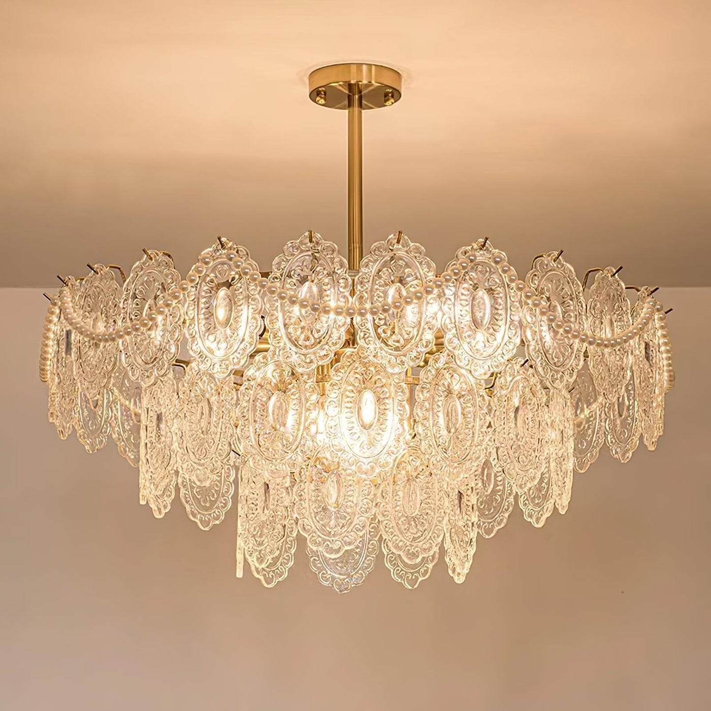 Gold Wave Pearl Chandelier with Diamond Glass Shades
