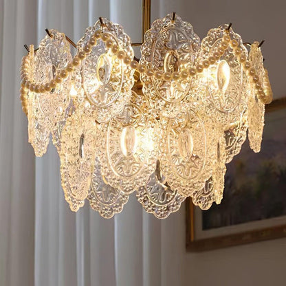 Gold Wave Pearl Chandelier with Diamond Glass Shades