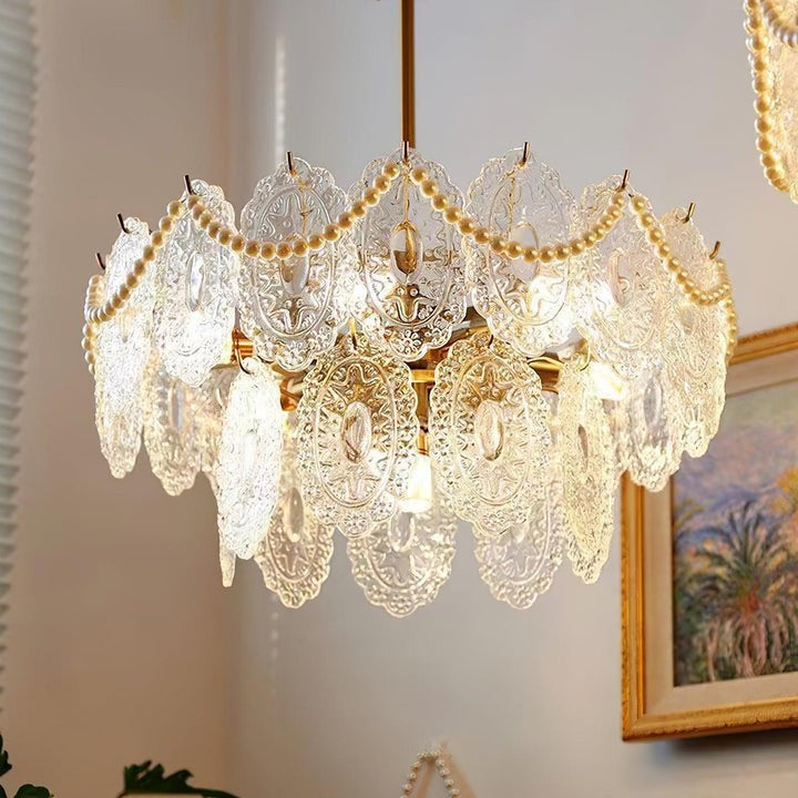 Gold Wave Pearl Chandelier with Diamond Glass Shades