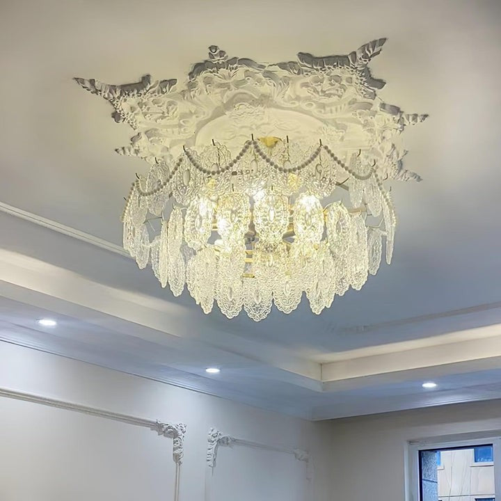 Gold Wave Pearl Chandelier with Diamond Glass Shades
