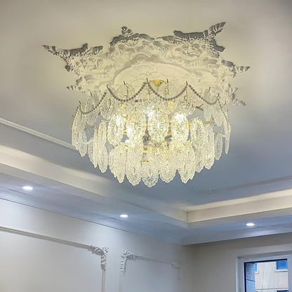 Gold Wave Pearl Chandelier with Diamond Glass Shades
