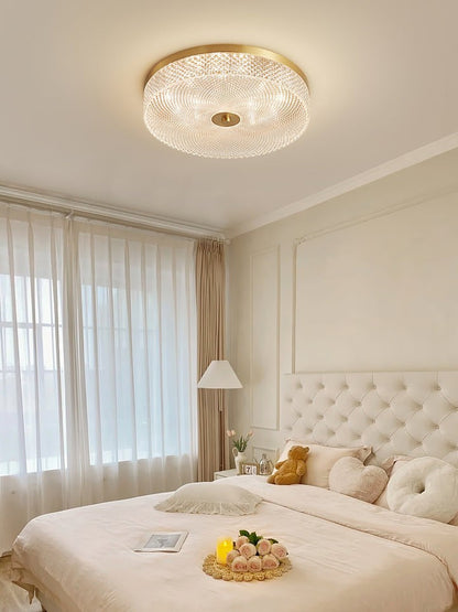 Gold-Trim Striped Glass Flush Mount Ceiling Light