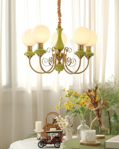 Green Onyx-Style Multi-Light Ceiling Chandelier