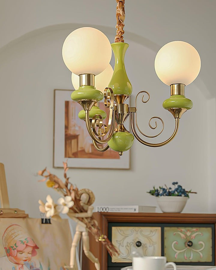 Green Onyx-Style Multi-Light Ceiling Chandelier