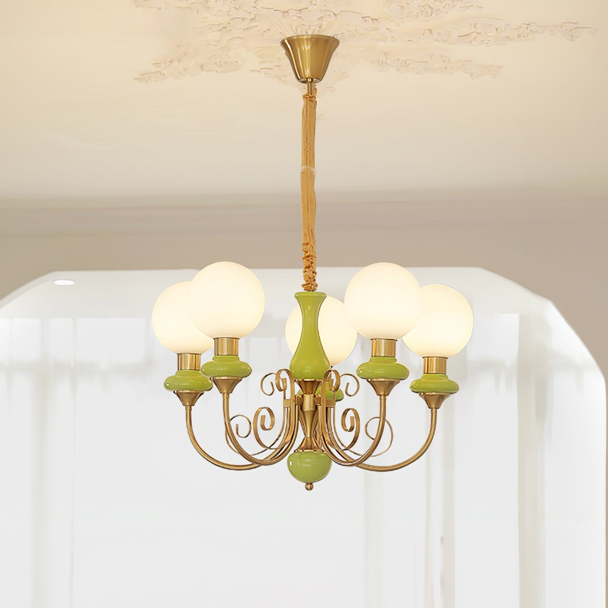 Green Onyx-Style Multi-Light Ceiling Chandelier