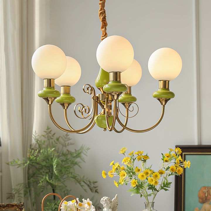 Green Onyx-Style Multi-Light Ceiling Chandelier