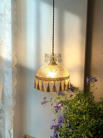 Hammered Glass Tassel Pendant Light for Sloped Ceilings