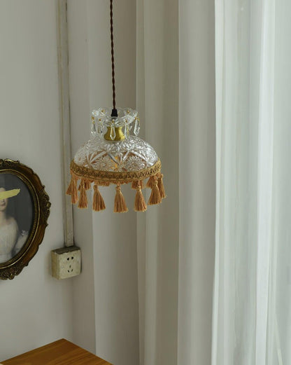 Hammered Glass Tassel Pendant Light for Sloped Ceilings
