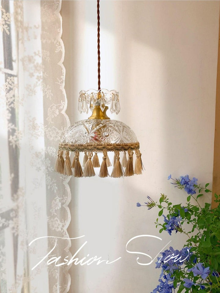 Hammered Glass Tassel Pendant Light for Sloped Ceilings