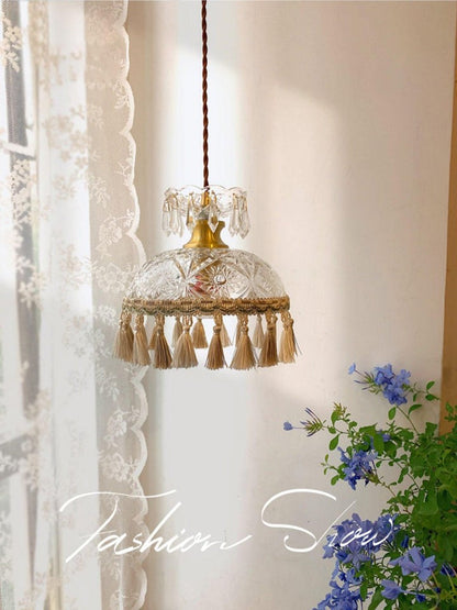 Hammered Glass Tassel Pendant Light for Sloped Ceilings