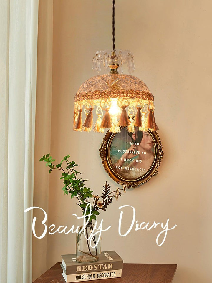 Hammered Glass Tassel Pendant Light for Sloped Ceilings