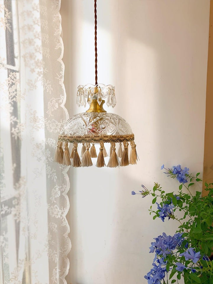 Hammered Glass Tassel Pendant Light for Sloped Ceilings