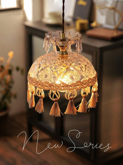 Hammered Glass Tassel Pendant Light for Sloped Ceilings