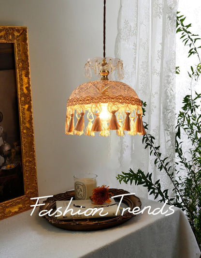 Hammered Glass Tassel Pendant Light for Sloped Ceilings