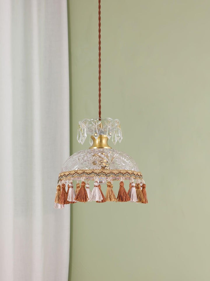 Hammered Glass Tassel Pendant Light for Sloped Ceilings