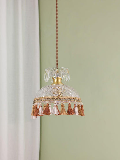 Hammered Glass Tassel Pendant Light for Sloped Ceilings