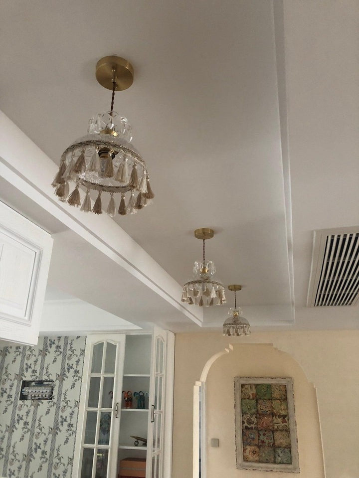 Hammered Glass Tassel Pendant Light for Sloped Ceilings