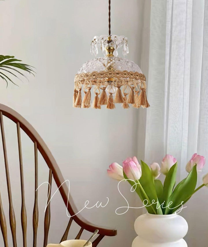 Hammered Glass Tassel Pendant Light for Sloped Ceilings
