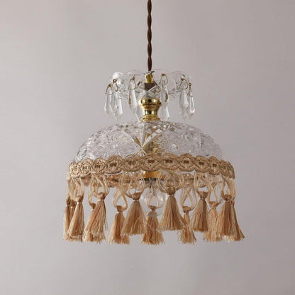 Hammered Glass Tassel Pendant Light for Sloped Ceilings