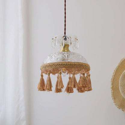 Hammered Glass Tassel Pendant Light for Sloped Ceilings