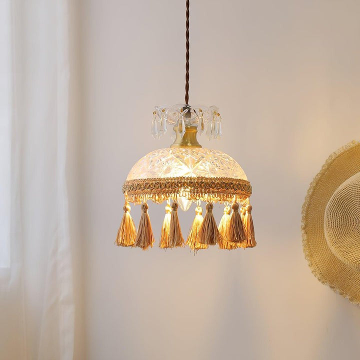 Hammered Glass Tassel Pendant Light for Sloped Ceilings
