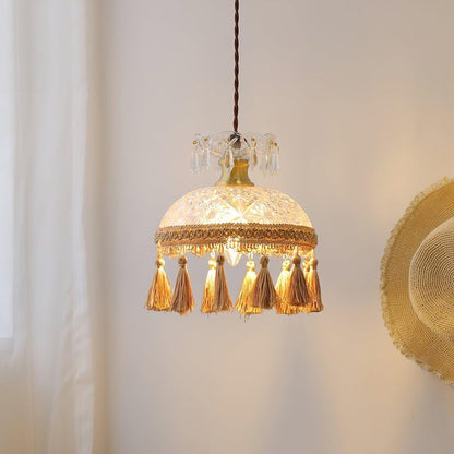 Hammered Glass Tassel Pendant Light for Sloped Ceilings