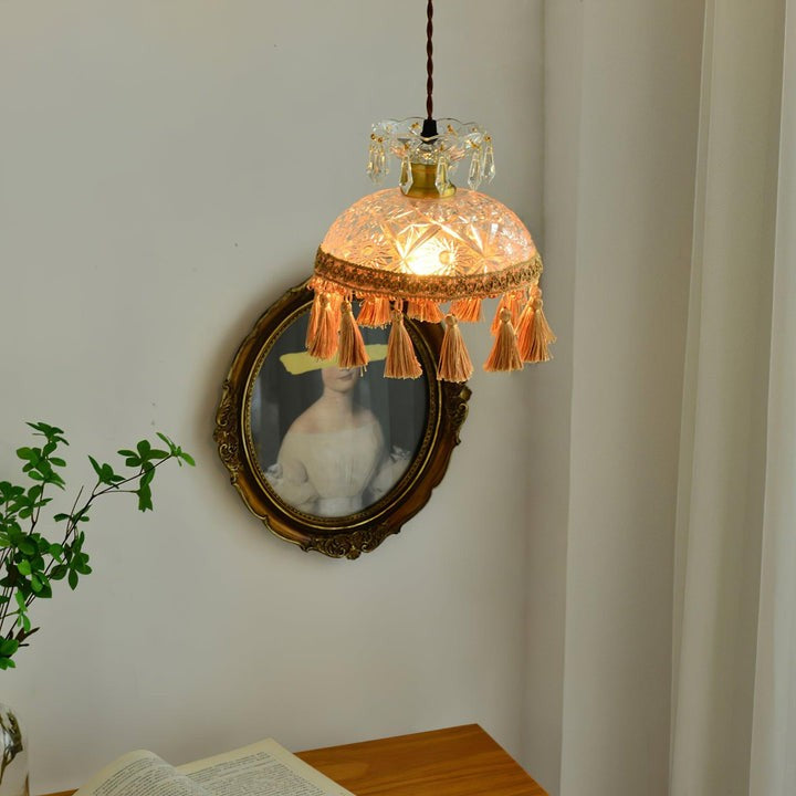 Hammered Glass Tassel Pendant Light for Sloped Ceilings