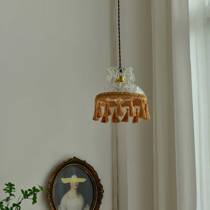 Hammered Glass Tassel Pendant Light for Sloped Ceilings