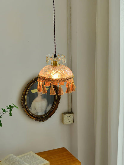 Hammered Glass Tassel Pendant Light for Sloped Ceilings