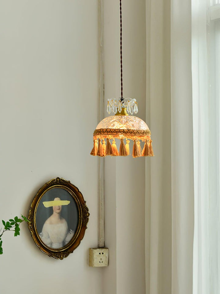 Hammered Glass Tassel Pendant Light for Sloped Ceilings