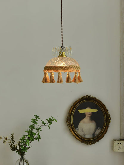 Hammered Glass Tassel Pendant Light for Sloped Ceilings