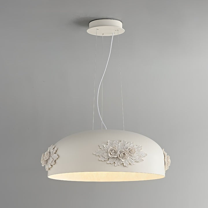 Hand-Carved White Resin & Crystal LED Pendant Light