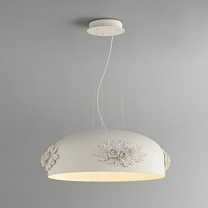 Hand-Carved White Resin & Crystal LED Pendant Light